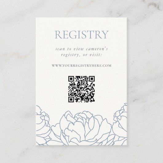 ブルーフローラ牡丹ブライダルシャワーレジストリQR エンクロージャーカード (正面)