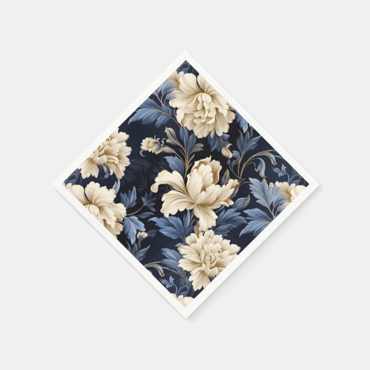 ブルーフローラ牡丹 スタンダードカクテルナプキン (角)