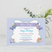 ブルーフローラ男の子/ツインズベイビーシャワー招待状 招待状 (スタンド正面)