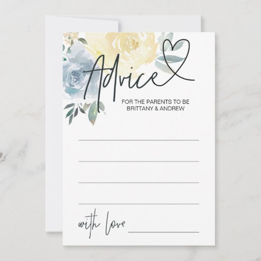 ブルーフローラ男の赤ちゃんシャワーアドバイスゲームカード 招待状 (正面)