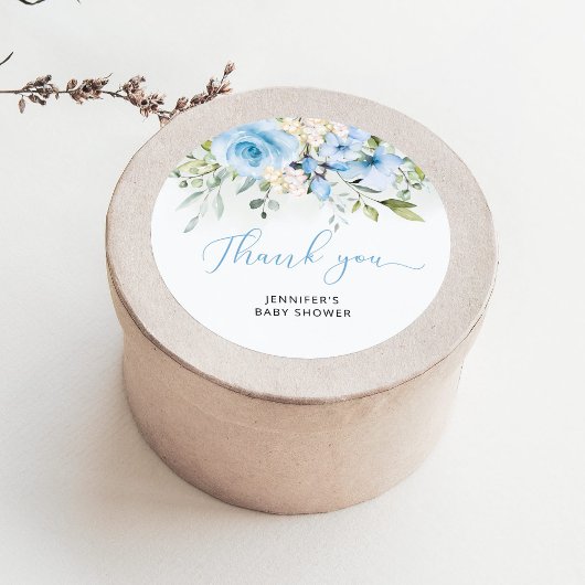 ブルーフローラ男の赤ちゃんシャワークラシックラウンドステッカー ラウンドシール