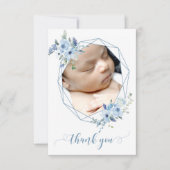 ブルーフローラ男の赤ちゃんシャワー写真サンキューカード サンキューカード (正面)
