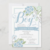 ブルーフローラ男の赤ちゃんシャワー招待状 招待状 (正面)