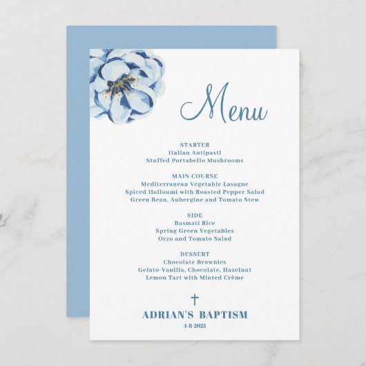 ブルーフローラ男の赤ちゃんバプティスメニュー メニュー (正面/裏面)