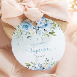 ブルーフローラ男の赤ちゃんバプテスマメッセージカード フェイバータグ