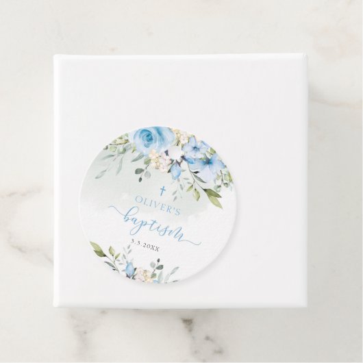 ブルーフローラ男の赤ちゃんバプテスマメッセージカード フェイバータグ (インサイチュ)