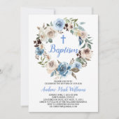 ブルーフローラ男の赤ちゃんバプテスマ招待状 招待状 (正面)