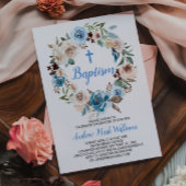 ブルーフローラ男の赤ちゃんバプテスマ招待状 招待状