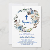 ブルーフローラ男の赤ちゃんバプテスマ招待状 招待状 (正面)