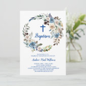 ブルーフローラ男の赤ちゃんバプテスマ招待状 招待状 (スタンド正面)