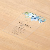 ブルーフローラ男の赤ちゃんバプテスマ アクリル招待状 (レイダウン)