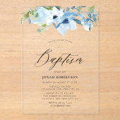 ブルーフローラ男の赤ちゃんバプテスマ アクリル招待状 (正面)