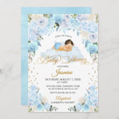 ブルーフローラ睡眠赤ちゃんシャワー招待状 招待状 (正面/裏面)
