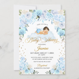 ブルーフローラ睡眠赤ちゃんシャワー招待状 招待状