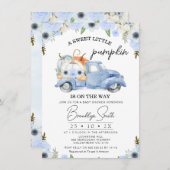 ブルーフローラ秋パンプキントラックベビーシャワー 招待状 (正面/裏面)