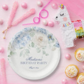 ブルーフローラ紫陽花ボタニカル開花誕生日 ペーパープレート (パーティー)