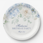 ブルーフローラ紫陽花ボタニカル開花誕生日 ペーパープレート (正面)