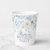 ブルーフローラ紫陽花ボタニカル開花誕生日 紙コップ (正面)
