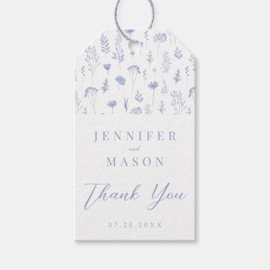 ブルーフローラ結婚の感謝していギフトメッセージカード ギフトタグ (正面)