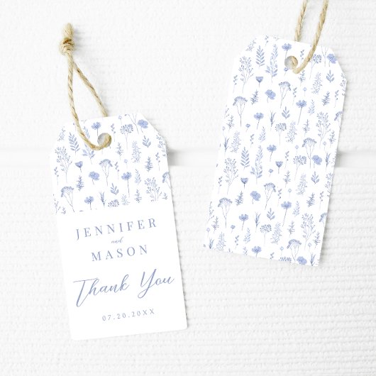 ブルーフローラ結婚の感謝していギフトメッセージカード ギフトタグ