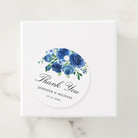 ブルーフローラ結婚の感謝メッセージカード フェイバータグ (インサイチュ)
