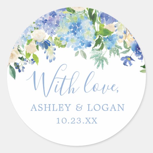 ブルーフローラ結婚ズラブフェイスステッカー ラウンドシール (正面)