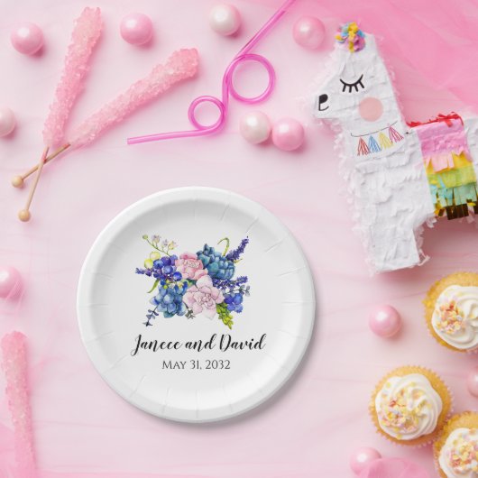ブルーフローラ結婚ズ紙プレートガーデンフラワーズ ペーパープレート (パーティー)
