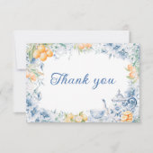 ブルーフローラ結婚ティーポットサンキューカード サンキューカード (正面)