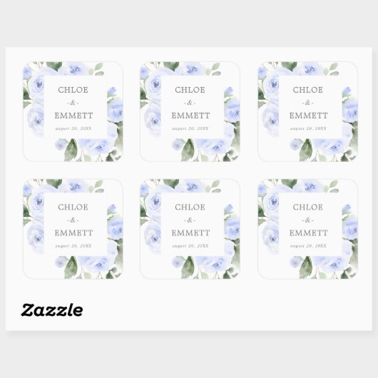 ブルーフローラ結婚ユーカリ封筒用シール スクエアシール (シート)