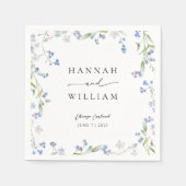 ブルーフローラ結婚ワイルドフラワー スタンダードカクテルナプキン (正面)