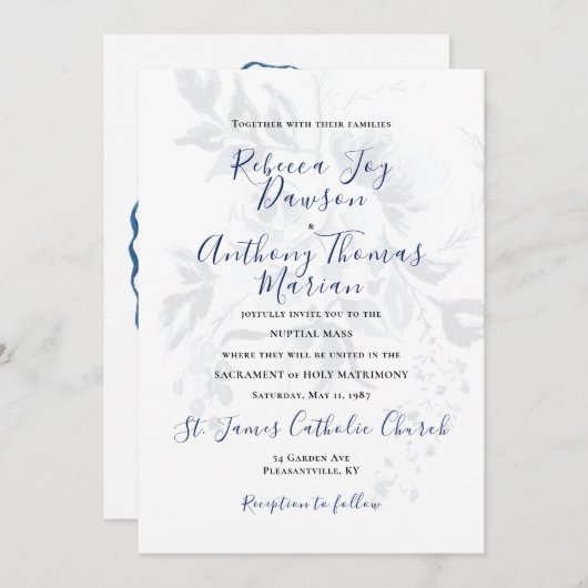 ブルーフローラ結婚式招待状 招待状 (正面/裏面)