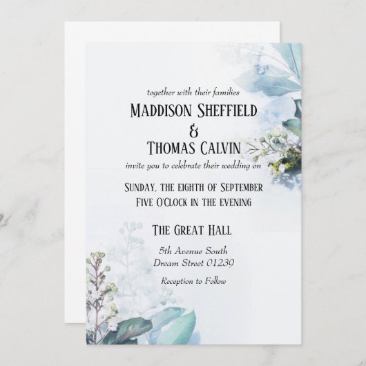 ブルーフローラ結婚式招待状 招待状 (正面/裏面)