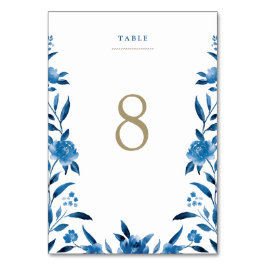 ブルーフローラ結婚Chinoiserieのテーブルカード テーブルナンバー