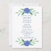ブルーフローラ緑の葉ブライダルシャワー 招待状 (正面)