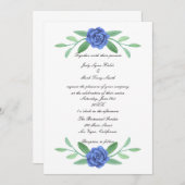 ブルーフローラ緑の葉結婚式招待状 招待状 (正面/裏面)