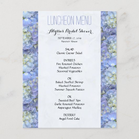 ブルーフローラ縁どシャワーランチョンメニュー (正面)