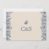 ブルーフローラ縁どヴィンテージ結婚式 セーブザデート (裏面)