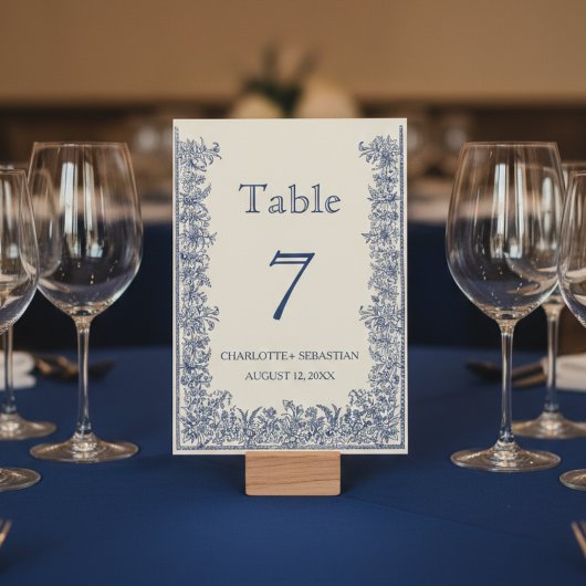ブルーフローラ縁どヴィンテージ結婚式 テーブルナンバー