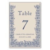 ブルーフローラ縁どヴィンテージ結婚式 テーブルナンバー (正面)