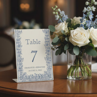 ブルーフローラ縁どヴィンテージ結婚式 台座サイン