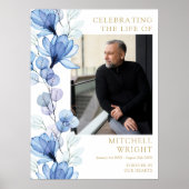 ブルーフローラ葬儀お祝いのライフフォトサイン ポスター (正面)