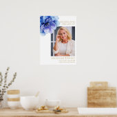 ブルーフローラ葬儀お祝いのライフフォトサイン ポスター (キッチン)