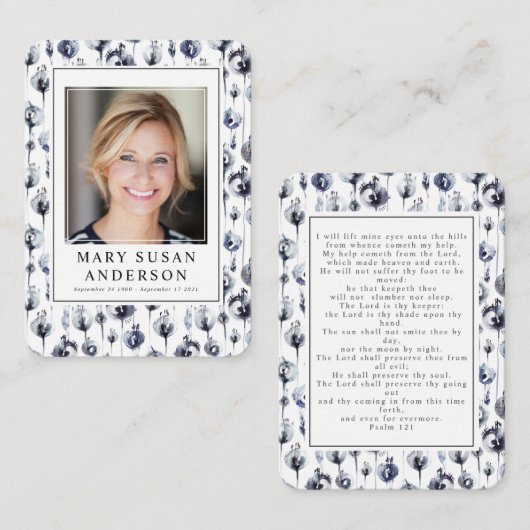 ブルーフローラ葬儀記念写真祈りの言葉カード ノートカード (正面/裏面)