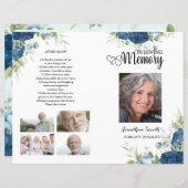 ブルーフローラ葬式プログラムテンプレート (正面/裏面)