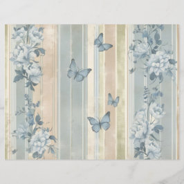 ブルーフローラ蝶ヴィンテージスクラップブック紙