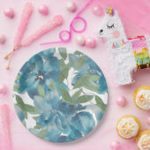 ブルーフローラ融合水彩手絵を描形 ペーパープレート (パーティー)