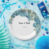 ブルーフローラ融合水彩手絵を描形 ペーパープレート (パーティー)