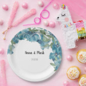 ブルーフローラ融合水彩手絵を描形 ペーパープレート (パーティー)