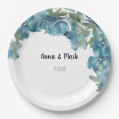 ブルーフローラ融合水彩手絵を描形 ペーパープレート (正面)