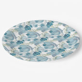 ブルーフローラ融合水彩手絵を描形 ペーパープレート (アングル)